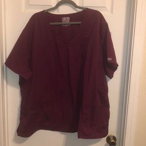 Burgundy 5X Cherokee scrub top.